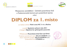 Diplom za realizaci zařízení Polní cesta HC 3 v k. ú. Bučina